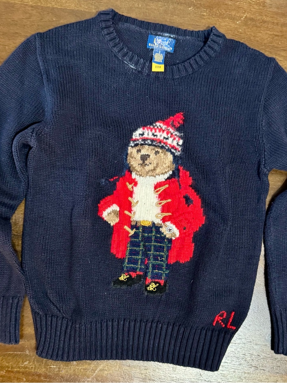 Polo by Ralph Lauren Navy Knit Bear Sweater with Red Coat